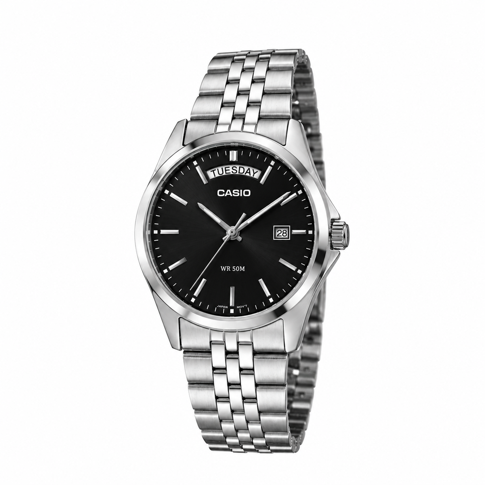 casio day date mtp b146 argent noir