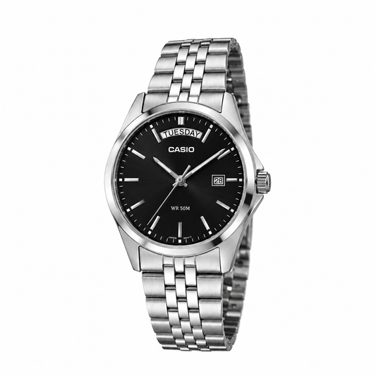 casio day date mtp b146 argent noir