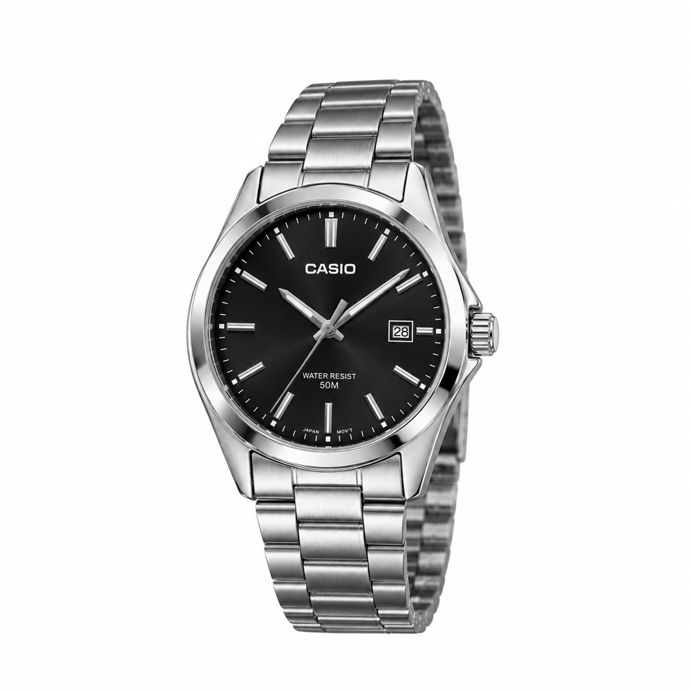 Casio rond argent noir
