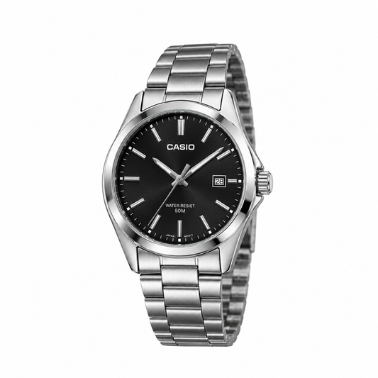 Casio rond argent noir
