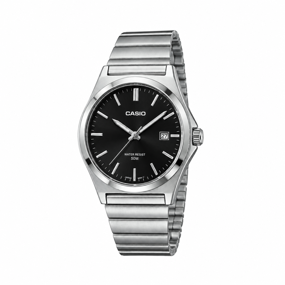 Casio Quartz Black Dial – Acier Argenté