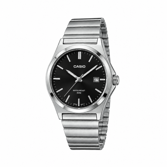 Casio Quartz Black Dial – Acier Argenté