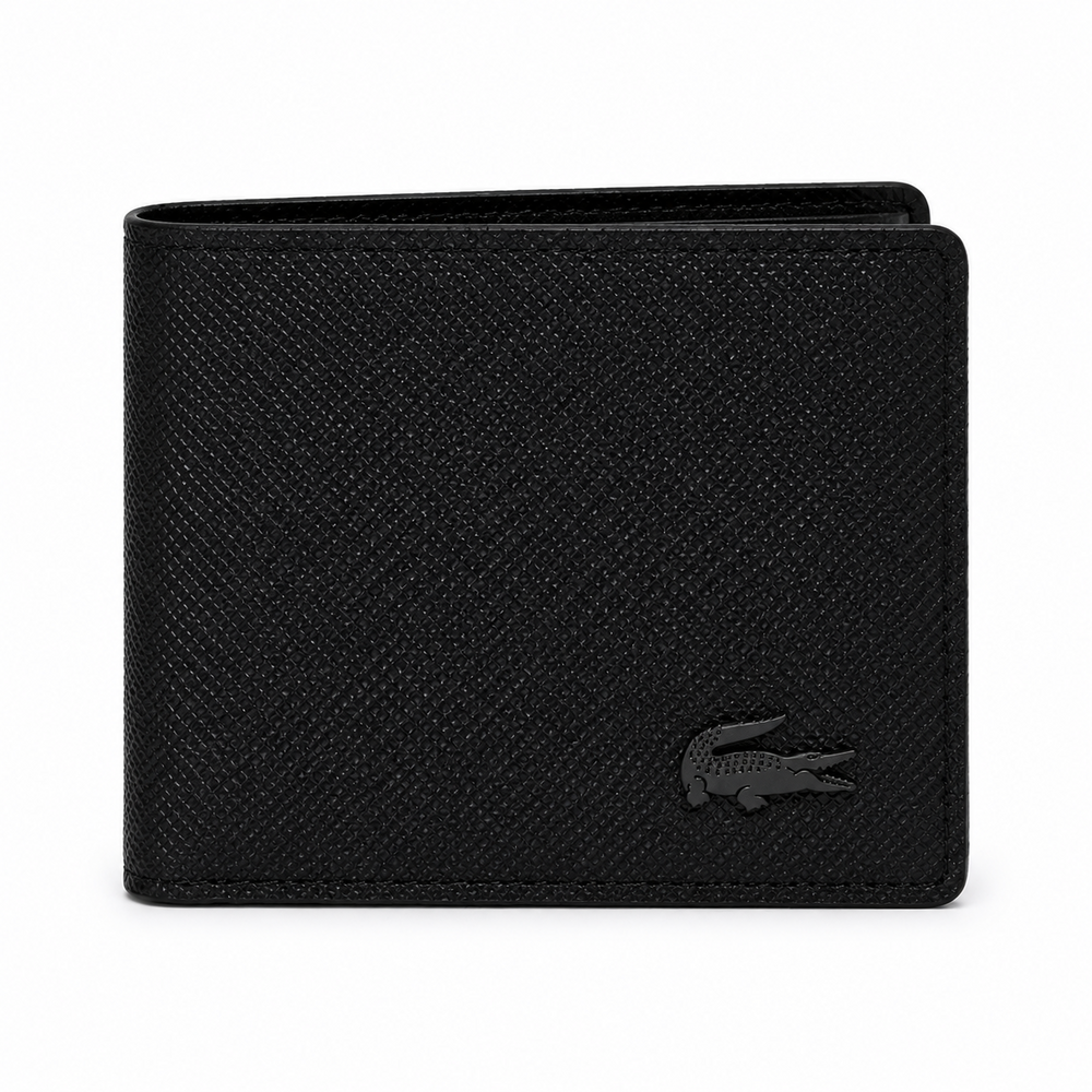 Minimalist Black Lacoste Men’s Wallet – Premium Crocodile Logo Design