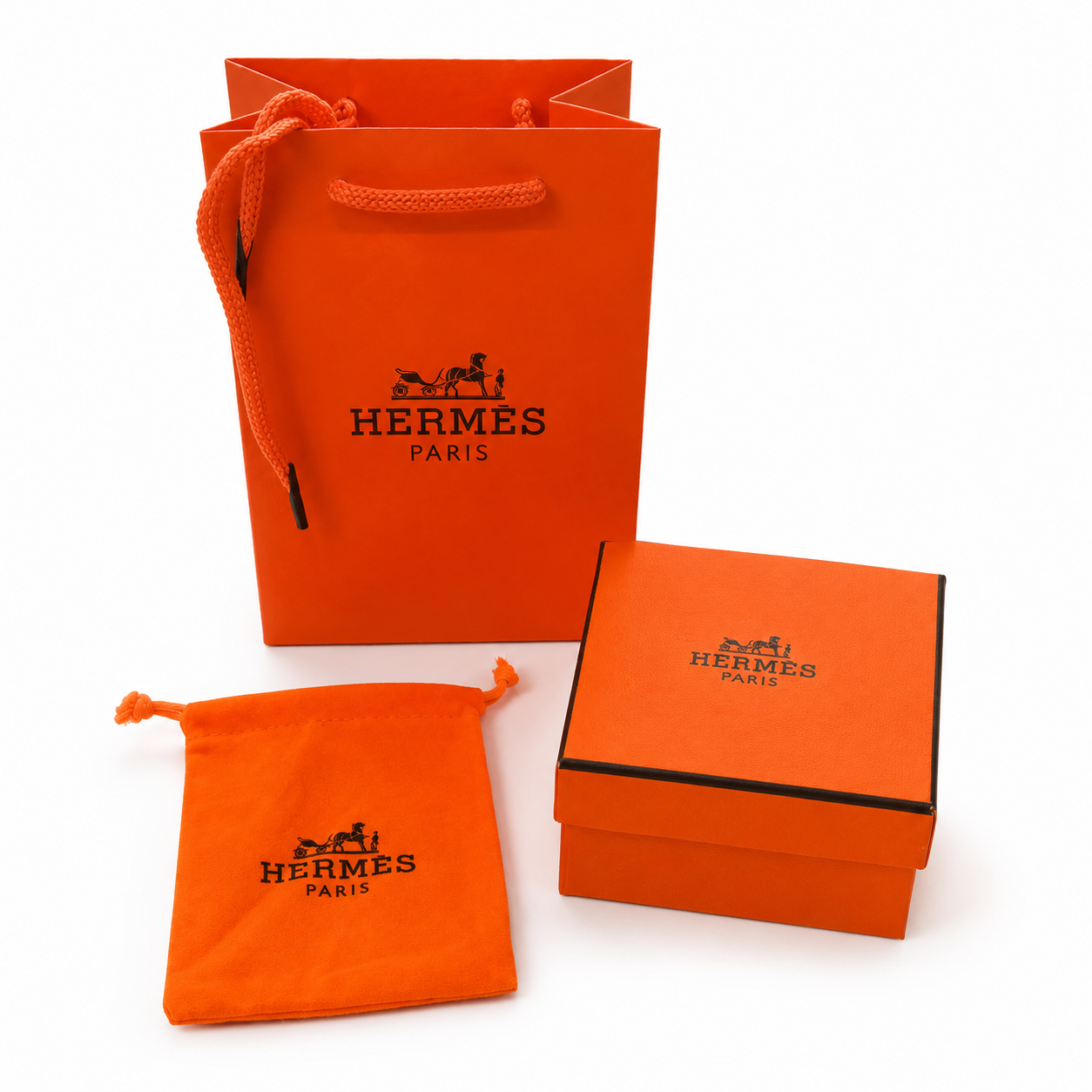 Bracelet homme noir style luxe avec coffret et packaging orange