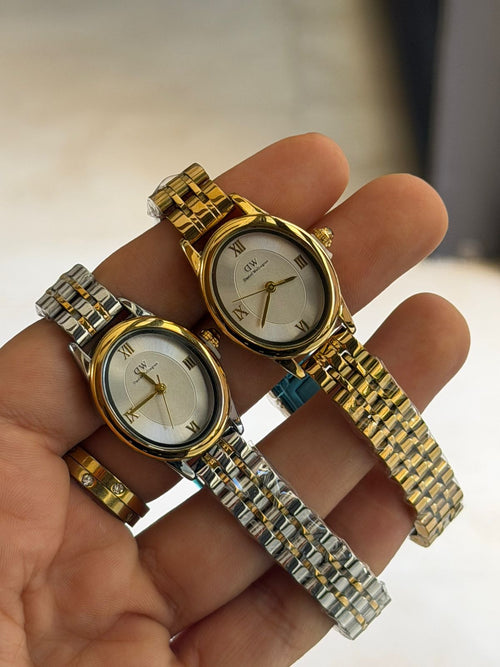 DW Gold-Tone Bracelet Watch with White Dial