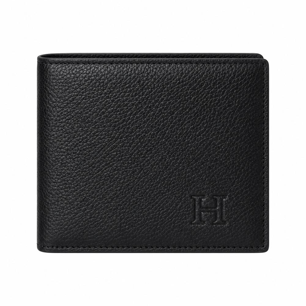 Portefeuille homme noir – similicuir grainé avec logo H ton sur ton