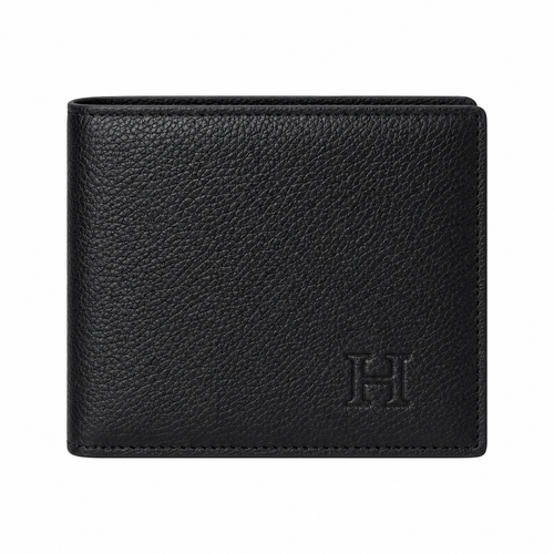 Portefeuille homme noir – similicuir grainé avec logo H ton sur ton