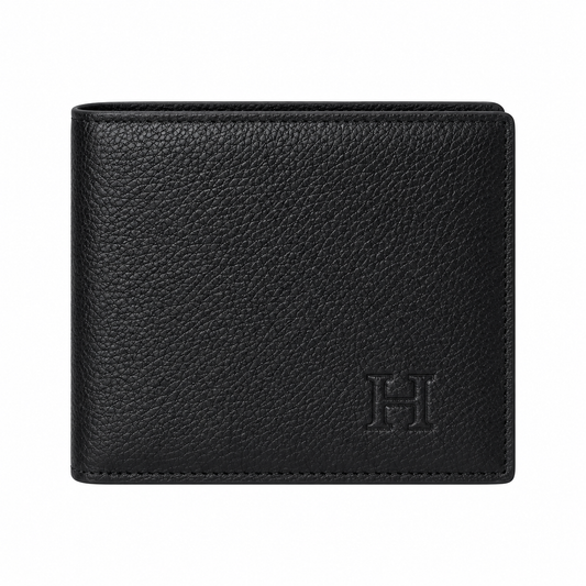 Portefeuille homme noir – Cuir grainé avec logo H ton sur ton