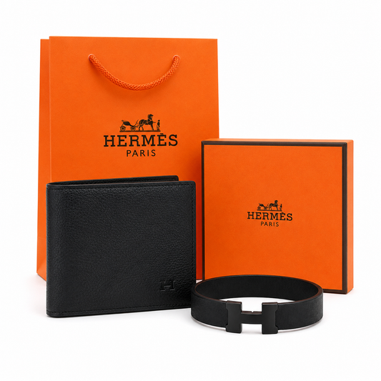 Coffret homme luxe – Portefeuille noir et bracelet assorti