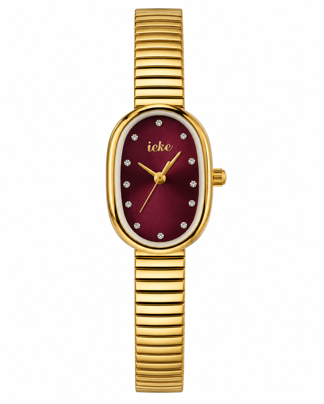 Montre femme dorée – Cadran bordeaux avec détails brillants