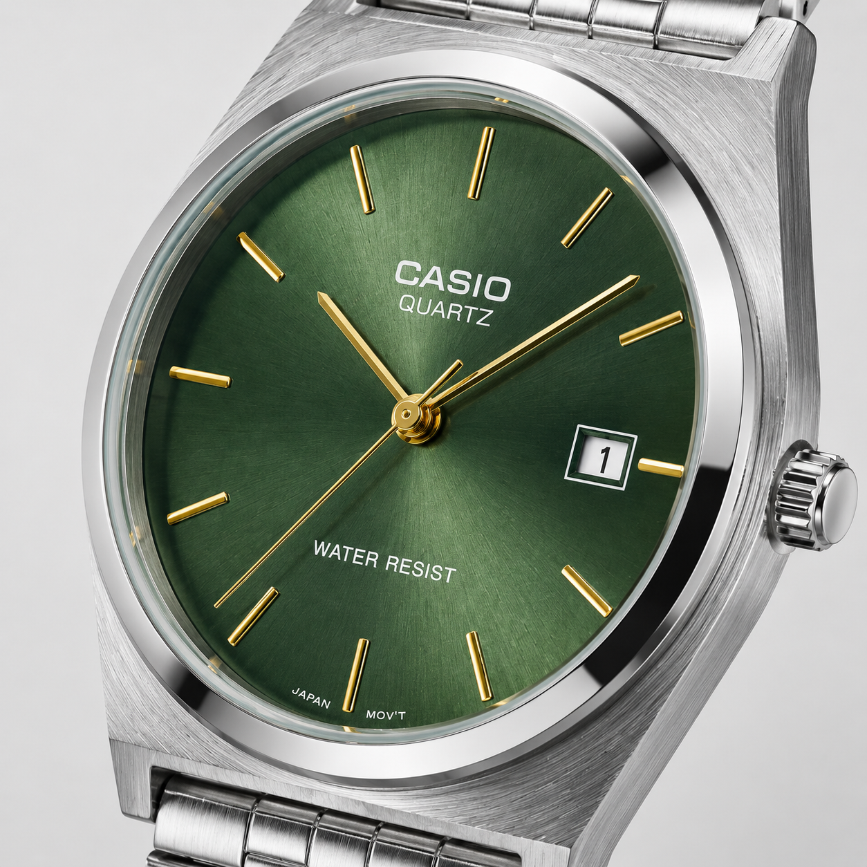 Casio Quartz Green Dial – Acier Argenté